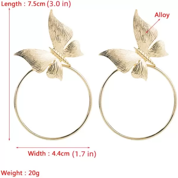 Gold Butterfly Circle Dangle Earrings for Women Girls Charms Big Round Hoop Drop Dangling Piercing Stud Earring Hypoallergenic Nickle Free Boho Party JewelryGold Butterfly Circle Dangle Earrings for Women Girls Charms Big Round Hoop Drop Dangling Piercing Stud Earring Hypoallergenic Nickle Free Boho Party Jewelry
