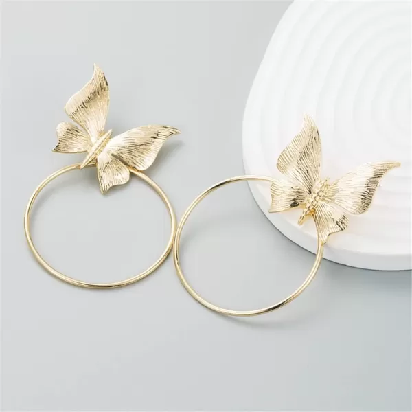 Gold Butterfly Circle Dangle Earrings for Women Girls Charms Big Round Hoop Drop Dangling Piercing Stud Earring Hypoallergenic Nickle Free Boho Party JewelryGold Butterfly Circle Dangle Earrings for Women Girls Charms Big Round Hoop Drop Dangling Piercing Stud Earring Hypoallergenic Nickle Free Boho Party Jewelry