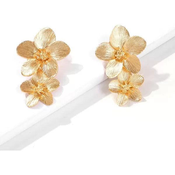 Gold Flower Statement Drop Dangle Earrings for Women Girls Boho Double Layered Brushed Daisy Flowers Stud Dangling Earring Fashion Retro Wedding Party Y2K JewelryGold Flower Statement Drop Dangle Earrings for Women Girls Boho Double Layered Brushed Daisy Flowers Stud Dangling Earring Fashion Retro Wedding Party Y2K Jewelry