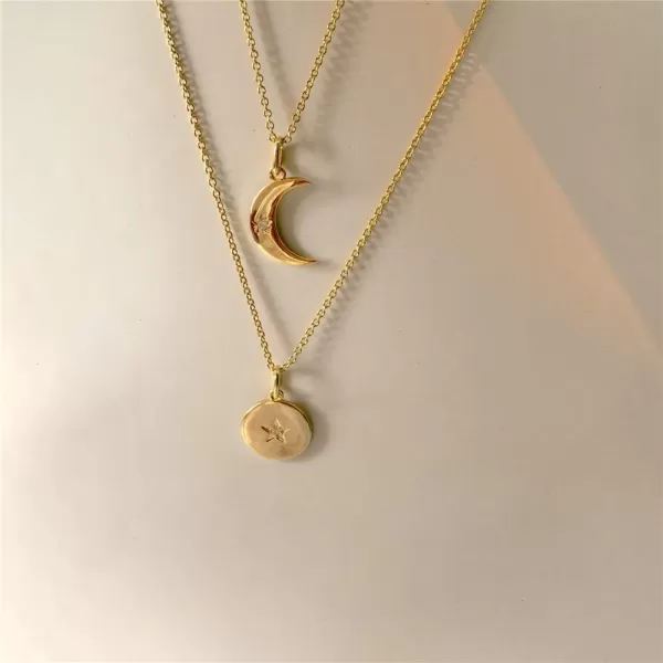 Gold Plated Moon Pendant Necklace for Women Girls with Charm Crystal Star Round Disc Coin Karma Half Moon Choker Simle Chain Necklace Dainty Fashion Jewelry Gifts for Best Friend CrescentGold Plated Moon Pendant Necklace for Women Girls with Charm Crystal Star Round Disc Coin Karma Half Moon Choker Simle Chain Necklace Dainty Fashion Jewelry Gifts for Best Friend Crescent