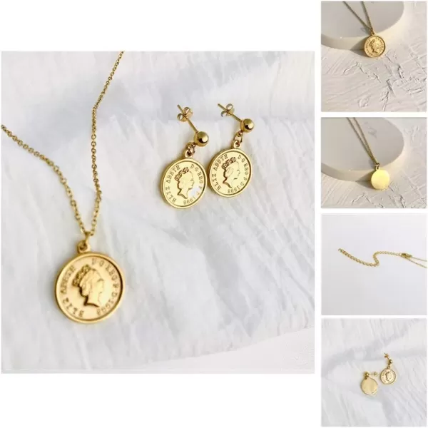 Gold Queen Coin Jewelry Set Necklace Earring for Women Girls Stainlesss Steel Vintage Textured Ball Stud Carved Circle Disc Drop Dangle Pendant Choker GoddessnbspCelebrity Medallion Souvenir Jewelry GiftGold Queen Coin Jewelry Set Necklace Earring for Women Girls Stainlesss Steel Vintage Textured Ball Stud Carved Circle Disc Drop Dangle Pendant Choker GoddessnbspCelebrity Medallion Souvenir Jewelry Gift