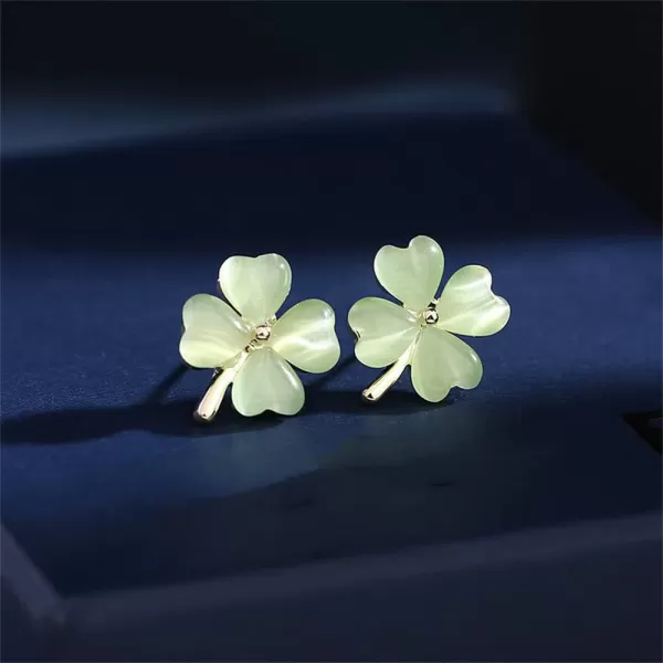 Green Cat Eyes Clover Flower Earrings for Women Girls 925 Sterling Silver Post Pin Hypoallergenic Lucky Love Heart 4 Leaf Petal Small Cute Studs Earring Dainty Gifts for Mother Sister AuntJadeGreen