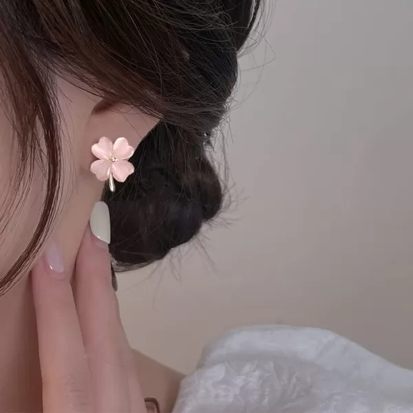 Green Cat Eyes Clover Flower Earrings for Women Girls 925 Sterling Silver Post Pin Hypoallergenic Lucky Love Heart 4 Leaf Petal Small Cute Studs Earring Dainty Gifts for Mother Sister AuntPink