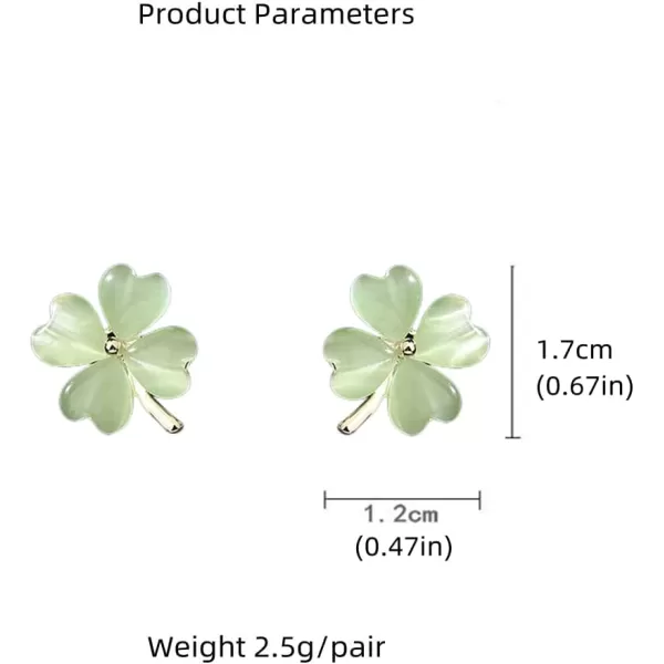 Green Cat Eyes Clover Flower Earrings for Women Girls 925 Sterling Silver Post Pin Hypoallergenic Lucky Love Heart 4 Leaf Petal Small Cute Studs Earring Dainty Gifts for Mother Sister AuntJadeGreen