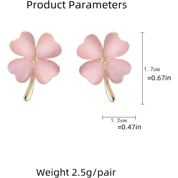Green Cat Eyes Clover Flower Earrings for Women Girls 925 Sterling Silver Post Pin Hypoallergenic Lucky Love Heart 4 Leaf Petal Small Cute Studs Earring Dainty Gifts for Mother Sister AuntPink