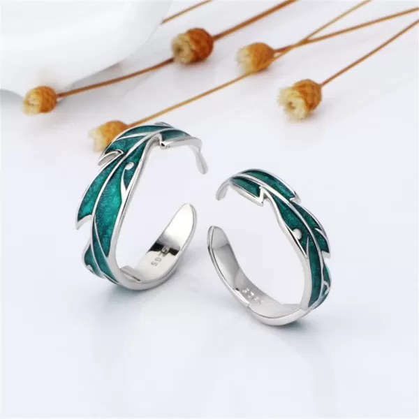 Green Leaf Couple Rings Sets for Him and Her 925 Sterling Silver Adjustable Palm Leaves Promise Engagement Statement Open Wrap Finger Tail Ring for Women Men Comfort Fit Wedding Anniversary BFF Gifts 2 PCsGreen Leaf Couple Rings Sets for Him and Her 925 Sterling Silver Adjustable Palm Leaves Promise Engagement Statement Open Wrap Finger Tail Ring for Women Men Comfort Fit Wedding Anniversary BFF Gifts 2 PCs