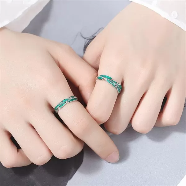 Green Leaf Couple Rings Sets for Him and Her 925 Sterling Silver Adjustable Palm Leaves Promise Engagement Statement Open Wrap Finger Tail Ring for Women Men Comfort Fit Wedding Anniversary BFF Gifts 2 PCsGreen Leaf Couple Rings Sets for Him and Her 925 Sterling Silver Adjustable Palm Leaves Promise Engagement Statement Open Wrap Finger Tail Ring for Women Men Comfort Fit Wedding Anniversary BFF Gifts 2 PCs