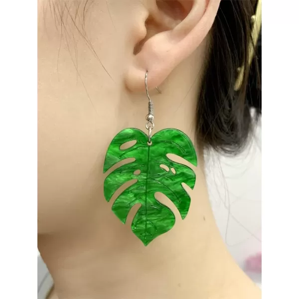 Green Palm Leaf Dangle Earrings for Women Girls Lightweight Resin Tropical Green Plant Charms Drop Fish Hook Stud Earring Fashion Cute Halloween Christmas Festival Ornament Jewelry Unique Gifts Nature LoverLeaf