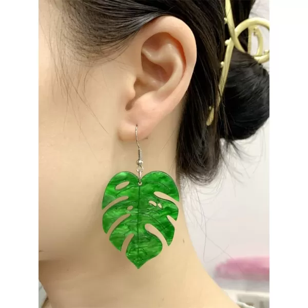 Green Palm Leaf Dangle Earrings for Women Girls Lightweight Resin Tropical Green Plant Charms Drop Fish Hook Stud Earring Fashion Cute Halloween Christmas Festival Ornament Jewelry Unique Gifts Nature LoverLeaf