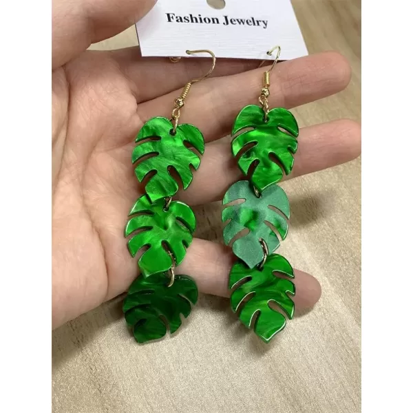 Green Palm Leaf Dangle Earrings for Women Girls Lightweight Resin Tropical Green Plant Charms Drop Fish Hook Stud Earring Fashion Cute Halloween Christmas Festival Ornament Jewelry Unique Gifts Nature LoverLeaves