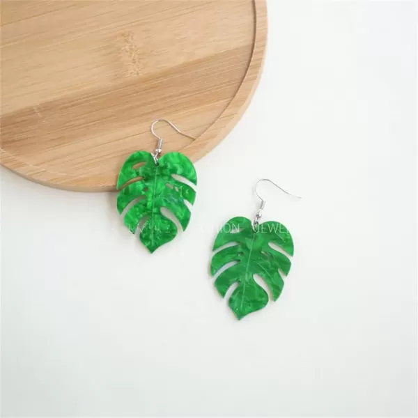 Green Palm Leaf Dangle Earrings for Women Girls Lightweight Resin Tropical Green Plant Charms Drop Fish Hook Stud Earring Fashion Cute Halloween Christmas Festival Ornament Jewelry Unique Gifts Nature LoverLeaf