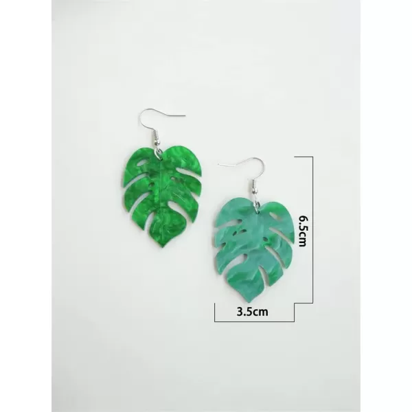 Green Palm Leaf Dangle Earrings for Women Girls Lightweight Resin Tropical Green Plant Charms Drop Fish Hook Stud Earring Fashion Cute Halloween Christmas Festival Ornament Jewelry Unique Gifts Nature LoverLeaf