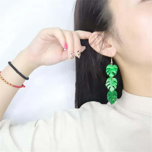 Green Palm Leaf Dangle Earrings for Women Girls Lightweight Resin Tropical Green Plant Charms Drop Fish Hook Stud Earring Fashion Cute Halloween Christmas Festival Ornament Jewelry Unique Gifts Nature LoverLeaves