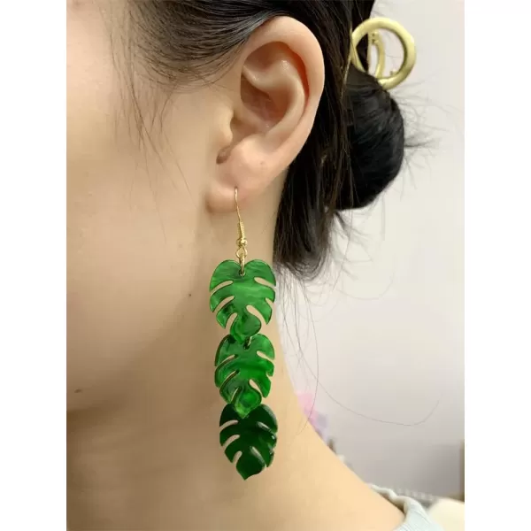 Green Palm Leaf Dangle Earrings for Women Girls Lightweight Resin Tropical Green Plant Charms Drop Fish Hook Stud Earring Fashion Cute Halloween Christmas Festival Ornament Jewelry Unique Gifts Nature LoverLeaves