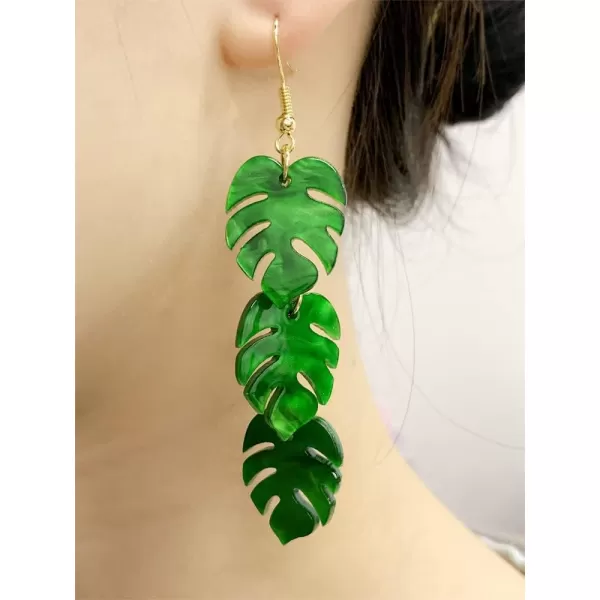Green Palm Leaf Dangle Earrings for Women Girls Lightweight Resin Tropical Green Plant Charms Drop Fish Hook Stud Earring Fashion Cute Halloween Christmas Festival Ornament Jewelry Unique Gifts Nature LoverLeaves