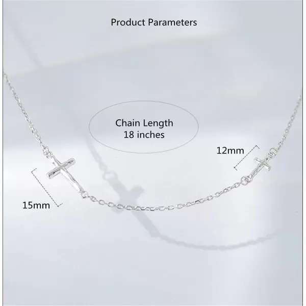 Hammered Sideways Cross Choker Pendant Necklace for Women Girls 925 Sterling Silver White Gold Plated Dainty Simple Charm Link Chain Adjustable Fashion Jewelry Gift Box 18 inchesSilver