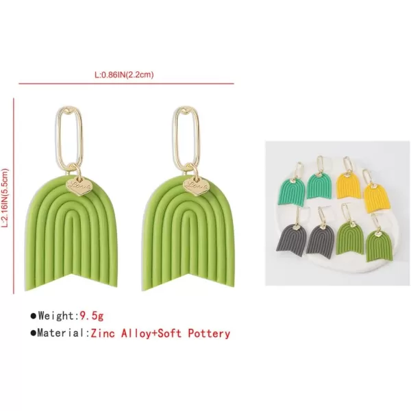 Handmade Boho Polymer Clay Dangle Earrings for Women Girls Gold Plated Love Heart Colorful Ceramic U Shape Charms Drop Dangling Stud Lightweight Hypoallergenic Retro Y2K Party JewelryGreen