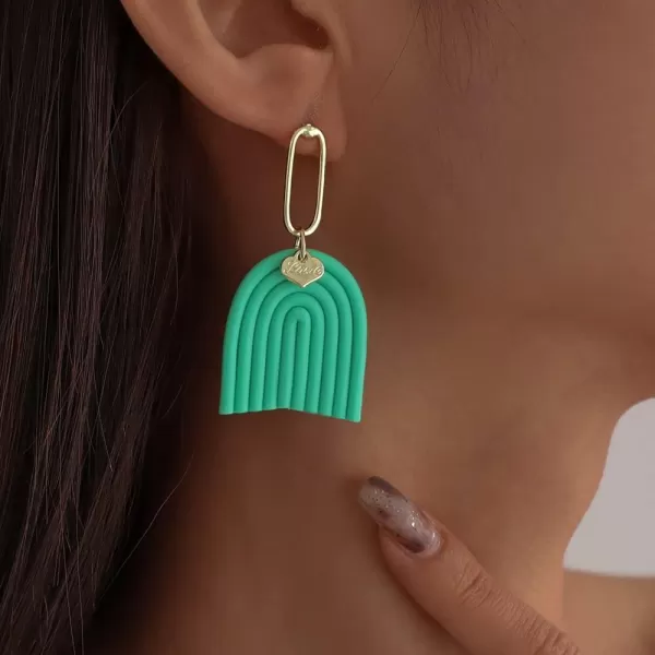 Handmade Boho Polymer Clay Dangle Earrings for Women Girls Gold Plated Love Heart Colorful Ceramic U Shape Charms Drop Dangling Stud Lightweight Hypoallergenic Retro Y2K Party JewelryGreen