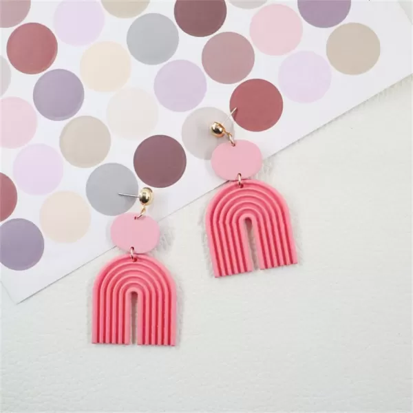 Handmade Boho Polymer Clay Dangle Earrings for Women Girls Gold Plated Love Heart Colorful Ceramic U Shape Charms Drop Dangling Stud Lightweight Hypoallergenic Retro Y2K Party JewelryPink