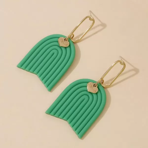 Handmade Boho Polymer Clay Dangle Earrings for Women Girls Gold Plated Love Heart Colorful Ceramic U Shape Charms Drop Dangling Stud Lightweight Hypoallergenic Retro Y2K Party JewelryGreen