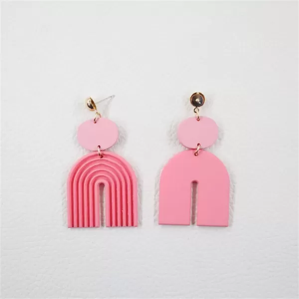 Handmade Boho Polymer Clay Dangle Earrings for Women Girls Gold Plated Love Heart Colorful Ceramic U Shape Charms Drop Dangling Stud Lightweight Hypoallergenic Retro Y2K Party JewelryPink