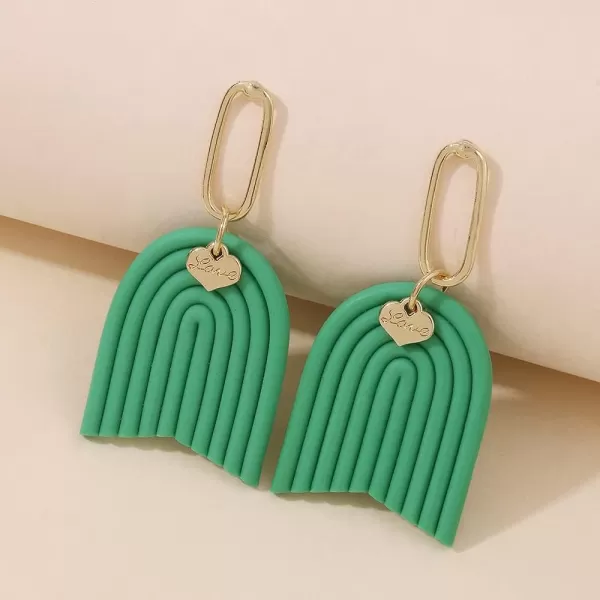 Handmade Boho Polymer Clay Dangle Earrings for Women Girls Gold Plated Love Heart Colorful Ceramic U Shape Charms Drop Dangling Stud Lightweight Hypoallergenic Retro Y2K Party JewelryGreen
