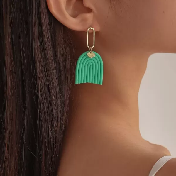Handmade Boho Polymer Clay Dangle Earrings for Women Girls Gold Plated Love Heart Colorful Ceramic U Shape Charms Drop Dangling Stud Lightweight Hypoallergenic Retro Y2K Party JewelryGreen