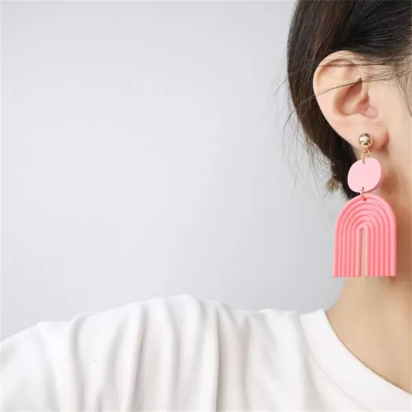 Handmade Boho Polymer Clay Dangle Earrings for Women Girls Gold Plated Love Heart Colorful Ceramic U Shape Charms Drop Dangling Stud Lightweight Hypoallergenic Retro Y2K Party JewelryPink