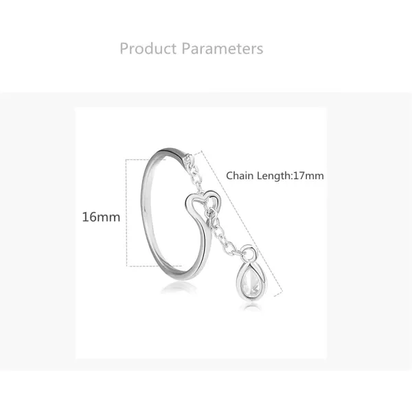 Heart Eternity Chain Statement Ring for Women Girls 925 Silver Plated Imitation Teardrop Diamond Adjustable Expandable Open Band Rings Wedding Promise Birthday Party JewelryHeart Eternity Chain Statement Ring for Women Girls 925 Silver Plated Imitation Teardrop Diamond Adjustable Expandable Open Band Rings Wedding Promise Birthday Party Jewelry