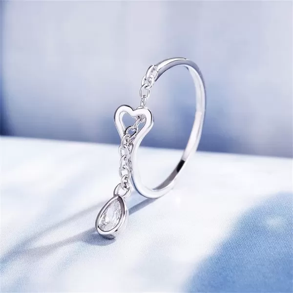 Heart Eternity Chain Statement Ring for Women Girls 925 Silver Plated Imitation Teardrop Diamond Adjustable Expandable Open Band Rings Wedding Promise Birthday Party JewelryHeart Eternity Chain Statement Ring for Women Girls 925 Silver Plated Imitation Teardrop Diamond Adjustable Expandable Open Band Rings Wedding Promise Birthday Party Jewelry