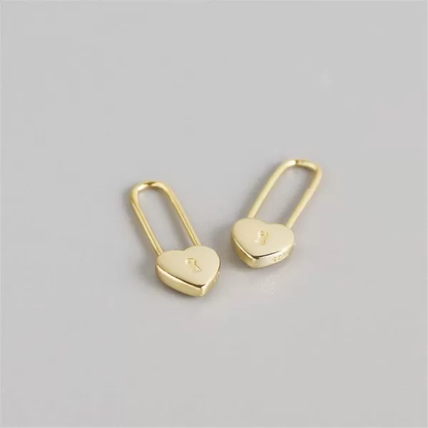 Heart Safety Pin Sterling Silver Small Hoop Earrings for Women Girls Minimalist Huggie Hoops Cute Love Lock Cartilage Drop Dangle Earring Fashion Christmas Birthday Thanksgiving Jewelry Gifts 15mmGold