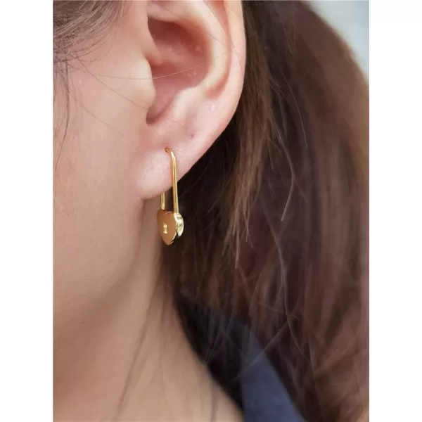 Heart Safety Pin Sterling Silver Small Hoop Earrings for Women Girls Minimalist Huggie Hoops Cute Love Lock Cartilage Drop Dangle Earring Fashion Christmas Birthday Thanksgiving Jewelry Gifts 15mmGold