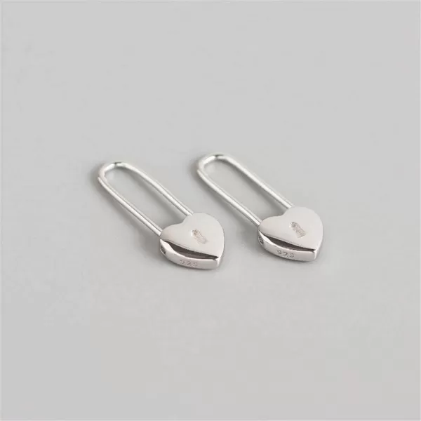 Heart Safety Pin Sterling Silver Small Hoop Earrings for Women Girls Minimalist Huggie Hoops Cute Love Lock Cartilage Drop Dangle Earring Fashion Christmas Birthday Thanksgiving Jewelry Gifts 15mmSilver