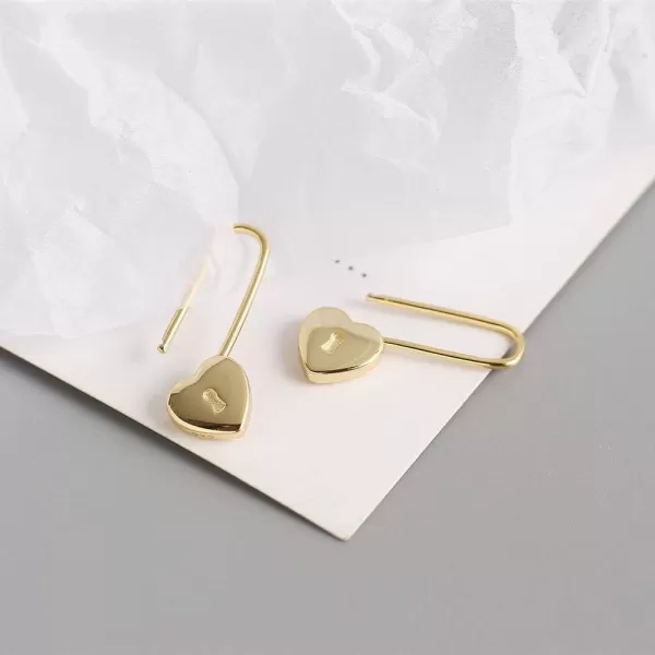 Heart Safety Pin Sterling Silver Small Hoop Earrings for Women Girls Minimalist Huggie Hoops Cute Love Lock Cartilage Drop Dangle Earring Fashion Christmas Birthday Thanksgiving Jewelry Gifts 15mmGold