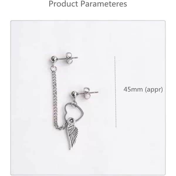 Heart Wing Tassel Chain Drop Dangle Double Piercing Ball Stud Earring for Women Girls Stainless Steel Love Angel Statement Hypoallergenic Ear Crawler Climber Vine Cartilage Tragus Studs 1 PieceHeart Wing Tassel Chain Drop Dangle Double Piercing Ball Stud Earring for Women Girls Stainless Steel Love Angel Statement Hypoallergenic Ear Crawler Climber Vine Cartilage Tragus Studs 1 Piece
