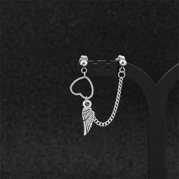Heart Wing Tassel Chain Drop Dangle Double Piercing Ball Stud Earring for Women Girls Stainless Steel Love Angel Statement Hypoallergenic Ear Crawler Climber Vine Cartilage Tragus Studs 1 PieceHeart Wing Tassel Chain Drop Dangle Double Piercing Ball Stud Earring for Women Girls Stainless Steel Love Angel Statement Hypoallergenic Ear Crawler Climber Vine Cartilage Tragus Studs 1 Piece