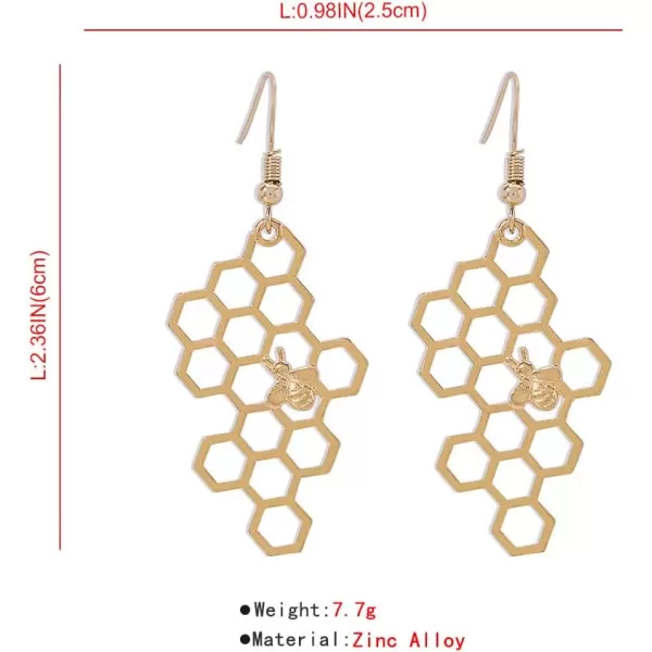 Honeycomb with Bee Dangle Earrings for Women Girls Gold Plated Hollow Enameled Bumblebee Hives Drop Fish Hook Stud Unique Lightweight Holiday Party Jewelry GiftsHoneycomb with Bee Dangle Earrings for Women Girls Gold Plated Hollow Enameled Bumblebee Hives Drop Fish Hook Stud Unique Lightweight Holiday Party Jewelry Gifts
