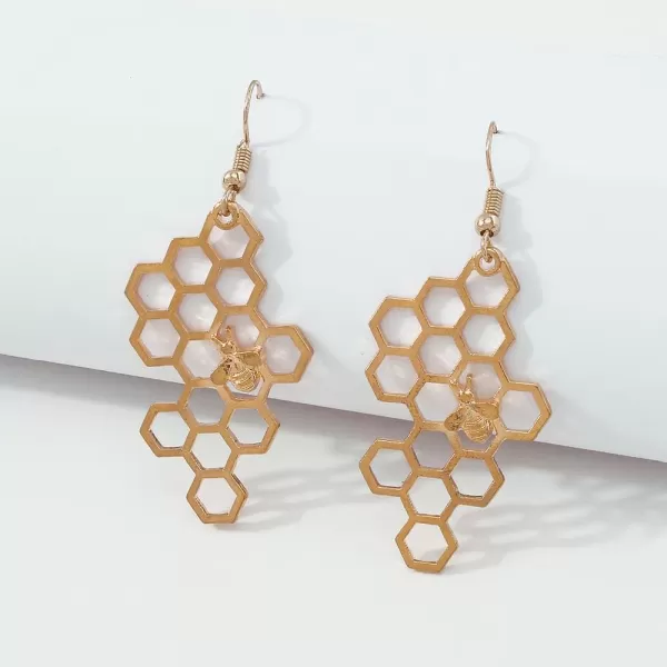 Honeycomb with Bee Dangle Earrings for Women Girls Gold Plated Hollow Enameled Bumblebee Hives Drop Fish Hook Stud Unique Lightweight Holiday Party Jewelry GiftsHoneycomb with Bee Dangle Earrings for Women Girls Gold Plated Hollow Enameled Bumblebee Hives Drop Fish Hook Stud Unique Lightweight Holiday Party Jewelry Gifts