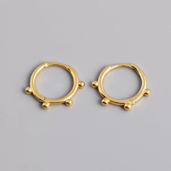 Huggie Beaded Small Sleeper Hoop Earrings for Women Girls 925 Sterling Silver Minimalist Tiny Ball Bead Stud Cuff Cartilage Helix Wrap Fashion Dainty Hypoallergenic JewelryGold