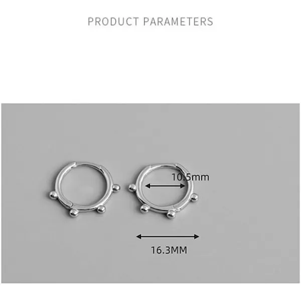 Huggie Beaded Small Sleeper Hoop Earrings for Women Girls 925 Sterling Silver Minimalist Tiny Ball Bead Stud Cuff Cartilage Helix Wrap Fashion Dainty Hypoallergenic JewelrySilver