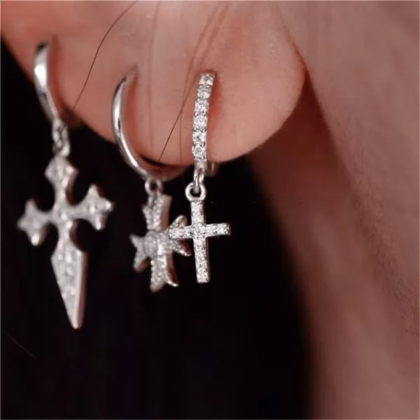 Huggie Cross Dangle Hoop Earrings for Women Girls S925 Sterling Silver 18K White Gold Pave Cubic Zirconia Cartilage Helix Hinged Clip Stud Drop Earring Fashion Jewelry Birthday Christmas GiftsHuggie Cross Dangle Hoop Earrings for Women Girls S925 Sterling Silver 18K White Gold Pave Cubic Zirconia Cartilage Helix Hinged Clip Stud Drop Earring Fashion Jewelry Birthday Christmas Gifts