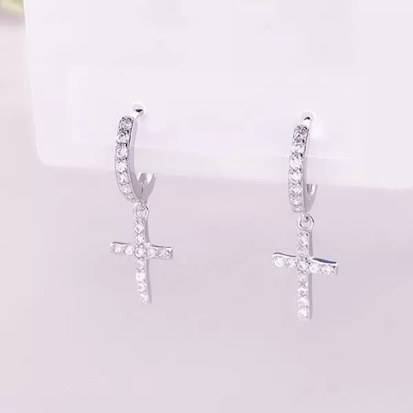 Huggie Cross Dangle Hoop Earrings for Women Girls S925 Sterling Silver 18K White Gold Pave Cubic Zirconia Cartilage Helix Hinged Clip Stud Drop Earring Fashion Jewelry Birthday Christmas GiftsHuggie Cross Dangle Hoop Earrings for Women Girls S925 Sterling Silver 18K White Gold Pave Cubic Zirconia Cartilage Helix Hinged Clip Stud Drop Earring Fashion Jewelry Birthday Christmas Gifts