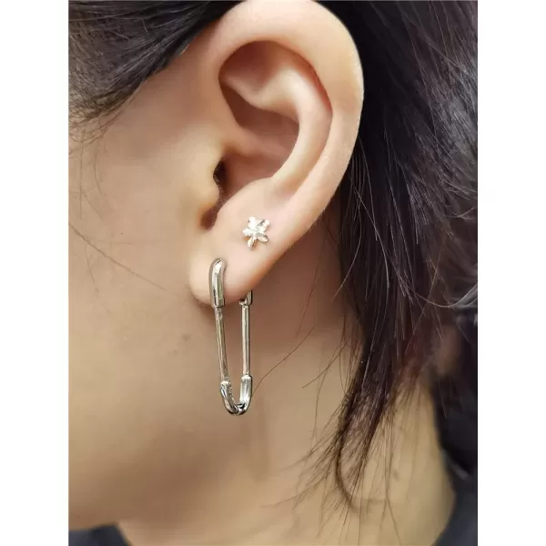 Huggie Safety Pin Small Hoop Earrings for Women Girls 925 Silver Plated Minimalist Cartilage Sleeper Hoops Lightweight Lock Dangle Drop Fashion Simple JewelrySilver