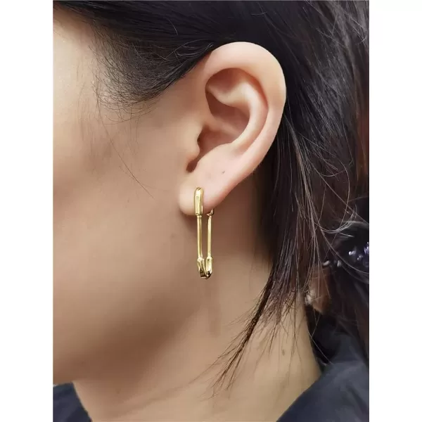 Huggie Safety Pin Small Hoop Earrings for Women Girls 925 Silver Plated Minimalist Cartilage Sleeper Hoops Lightweight Lock Dangle Drop Fashion Simple JewelryGold