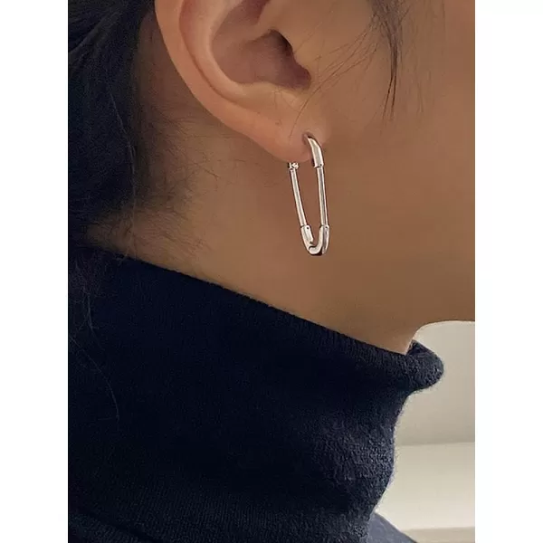Huggie Safety Pin Small Hoop Earrings for Women Girls 925 Silver Plated Minimalist Cartilage Sleeper Hoops Lightweight Lock Dangle Drop Fashion Simple JewelrySilver