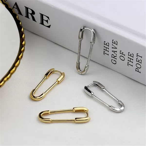 Huggie Safety Pin Small Hoop Earrings for Women Girls 925 Silver Plated Minimalist Cartilage Sleeper Hoops Lightweight Lock Dangle Drop Fashion Simple JewelryGold