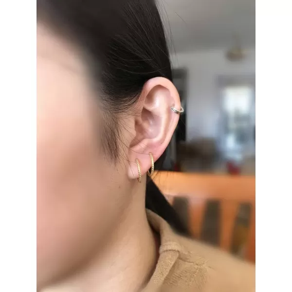 Huggie Small Hoop Earrings for Women Girls Sterling Silver Minimalist Cartilage Cuff Tragus Helix Huggie Endless Sleeper Hoops Hypoallergenic for Piercing Ear Faith Body Jewelry20g 12mm Gold