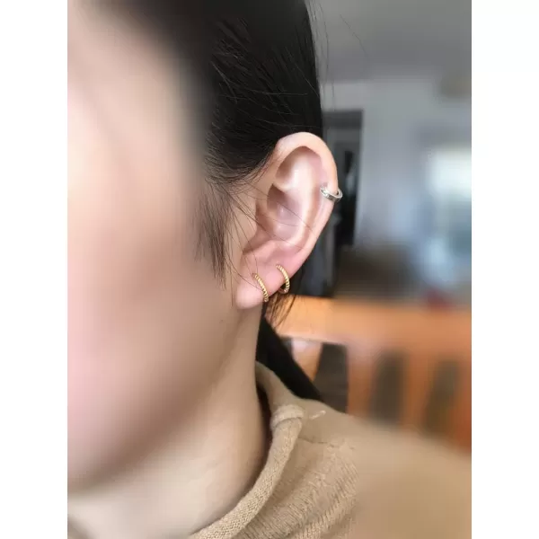 Huggie Small Hoop Earrings for Women Girls Sterling Silver Minimalist Cartilage Cuff Tragus Helix Huggie Endless Sleeper Hoops Hypoallergenic for Piercing Ear Faith Body Jewelry22g 8mm Gold