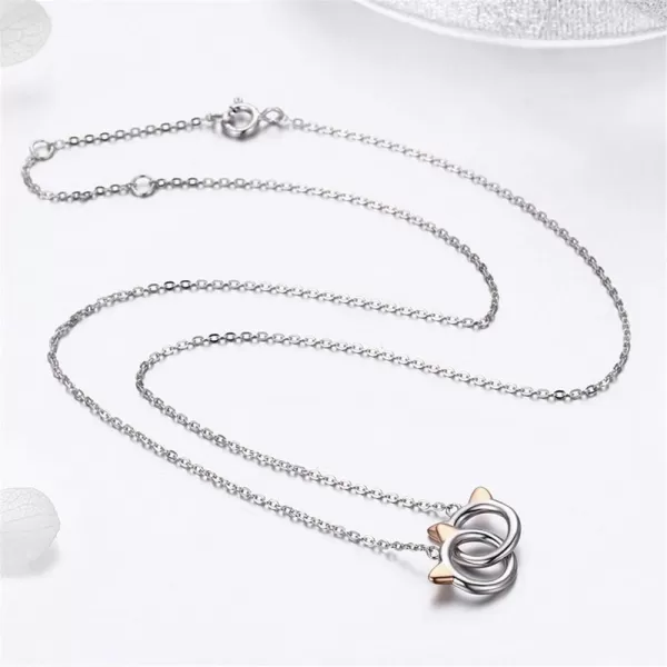 Infinity Love Heart Cat Necklace for Women Girls 925 Sterling Silver TwoTone Hollow out Mother and Daughter Kitten Ear Pendant Choker Necklace Double Interlocking Circles Jewelry Cute DelicateInfinity Love Heart Cat Necklace for Women Girls 925 Sterling Silver TwoTone Hollow out Mother and Daughter Kitten Ear Pendant Choker Necklace Double Interlocking Circles Jewelry Cute Delicate
