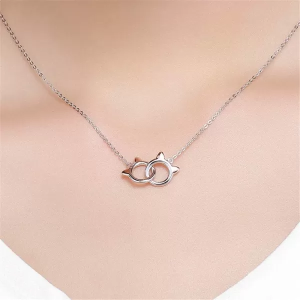 Infinity Love Heart Cat Necklace for Women Girls 925 Sterling Silver TwoTone Hollow out Mother and Daughter Kitten Ear Pendant Choker Necklace Double Interlocking Circles Jewelry Cute DelicateInfinity Love Heart Cat Necklace for Women Girls 925 Sterling Silver TwoTone Hollow out Mother and Daughter Kitten Ear Pendant Choker Necklace Double Interlocking Circles Jewelry Cute Delicate